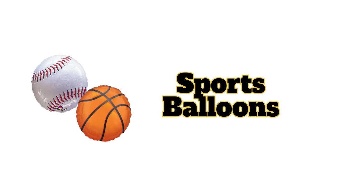Sports Balloons banner with a baseball balloon and basketball balloon