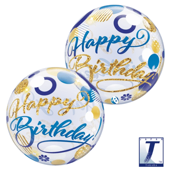 Balloons2Go Balloons 22" Birthday Blue & Gold Dots 22" Birthday Blue & Gold Dots
