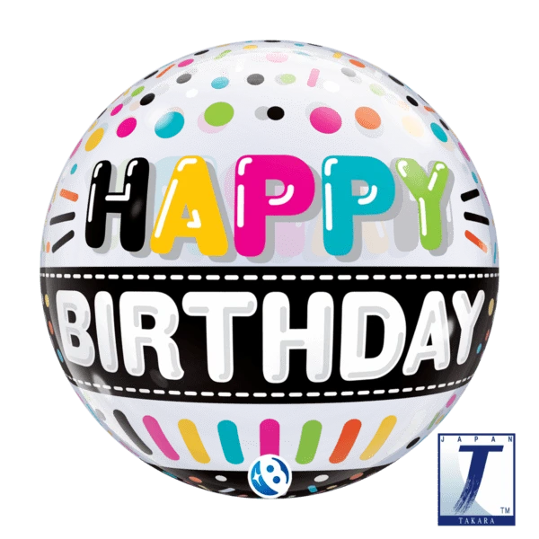 Balloons2Go Balloons 22" Birthday Black Band Bubble 22in Birthday Black Band Bubble Balloon | Trendy Birthday Balloon