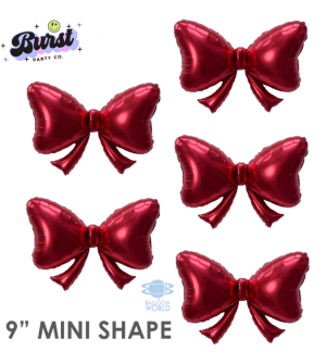 Burst Balloons 9" Red mini bow Foil Balloon shape 5ct 9" Red mini bow Foil Balloon shape 5ct