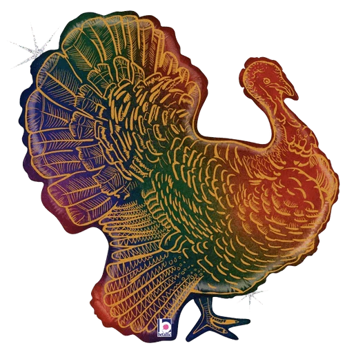 Balloons2Go Balloons 25" Glitter Turkey Holographic Foil Balloon 25in Glitter Turkey Balloon | Holographic Thanksgiving Foil