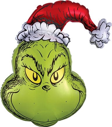 Balloons2Go Balloons 33in GRINCH Head Balloon 33in Grinch Head Foil Balloon | Holiday Character Decor