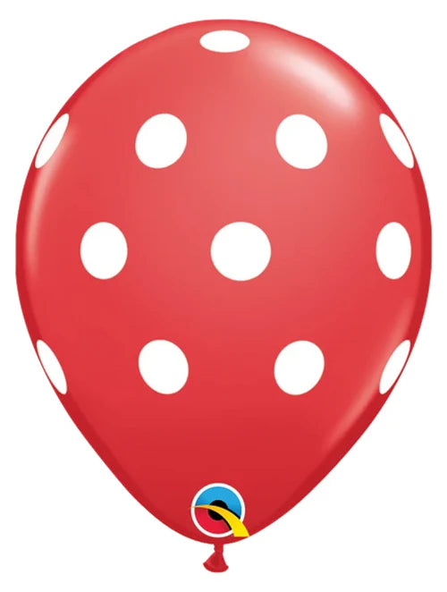 11" Qualatex Red & White Big Polka Dots Latex Balloons