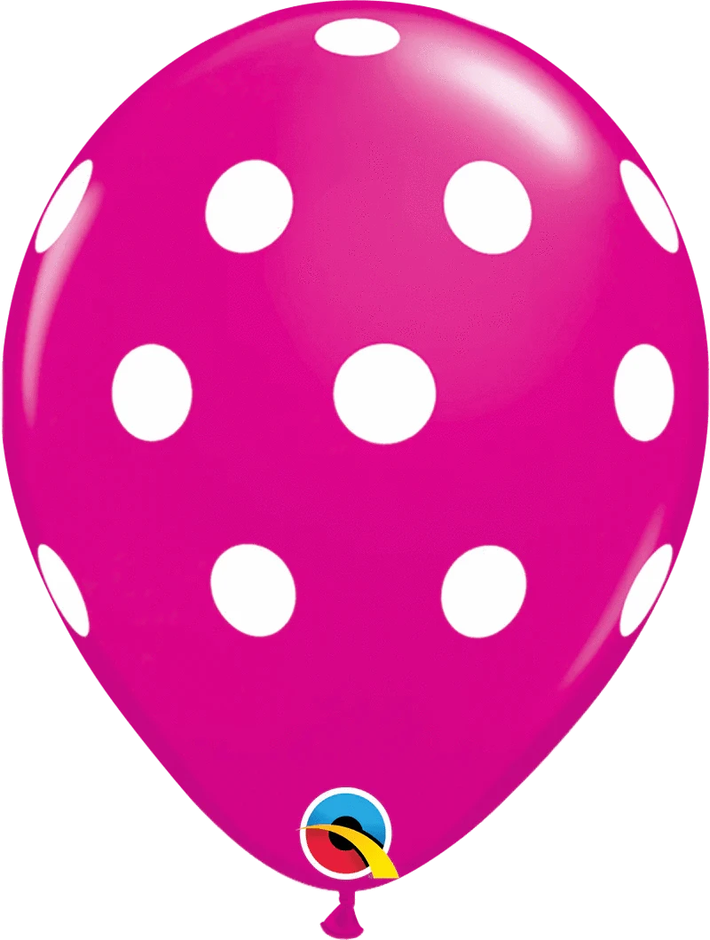 Balloons2Go Balloons 11" Qualatex Wild Berry & White Big Polka Dots Latex Balloons | 50 Count 11" Wild Berry Polka Dot Latex Balloons – Qualatex 50ct