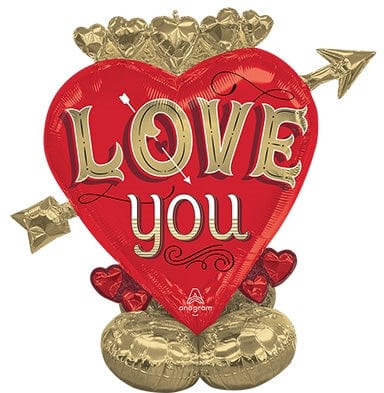 Balloons2Go Balloons 46inch AirLoonz LOVE YOU - Just My Type Heart & Arrow - Foil Multi-Balloon (PKG), Price Per EACH 46" Love You Heart Arrow Foil Balloon – Airloonz