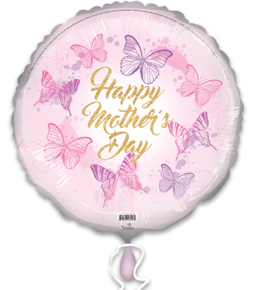 Helium and Balloons of texas Balloons 18" Happy Mother's Day Pink W/Butterflies 18" Happy Mother's Day Pink W/Butterflies