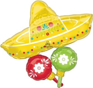 Balloons2Go Balloons 31" x 32" Viva La Party Sombero Cluster Shape Foil Balloon 31" x 32" Viva La Party Sombrero Foil Balloon | Fiesta Theme