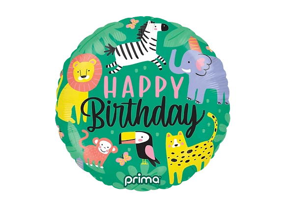 Balloons2Go Balloons 18" Round Happy Birthday Jungle Foil Balloon 18in Happy Birthday Jungle Foil Balloon | Safari Party Decor