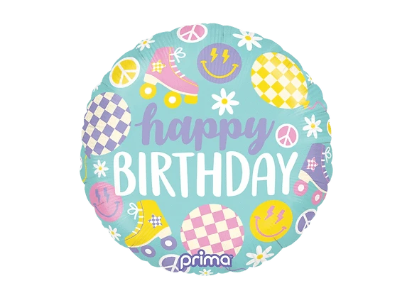 Balloons2Go Balloons 18" Round Retro Skates Birthday Foil Balloon 18in Retro Skates Birthday Foil Balloon | 80s Theme