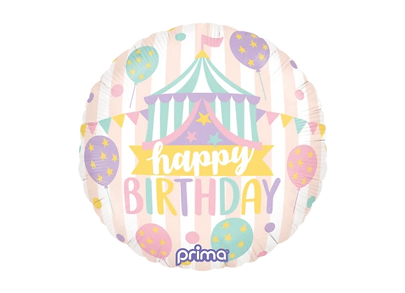Balloons2Go Balloons 18" Round Birthday Pastel Circus Mylar Balloon 18" Round Birthday Pastel Circus Mylar Balloon | Colorful Birthday Theme