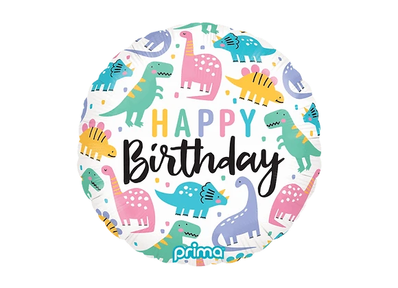 Balloons2Go Balloons 18" Round Birthday Colorful Dinos Foil Balloon 18in Colorful Dinosaur Birthday Balloon | Round Foil Balloon