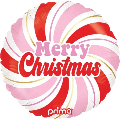 Balloons2Go Balloons 18" Round Merry Christmas Pink & Red Swirl 18in Merry Christmas Pink Red Swirl Balloon | Round Foil