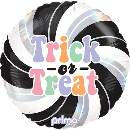 Balloons2Go Balloons Prima 18" Round Trick-or-Treat Holographic Swirl Mylar Balloon 18" Trick Or Treat Holographic Swirl Balloon – Prima