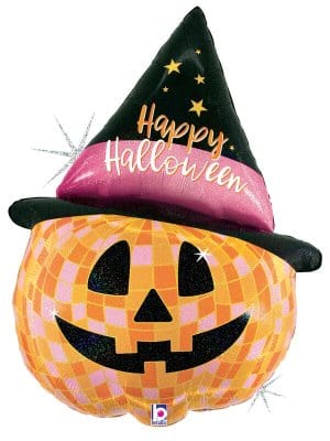 sempertex Balloons 33" Disco Halloween Jack-o-Lantern Holographic Foil Balloon 33" Disco Halloween Jack-o-Lantern Holographic Foil Balloon