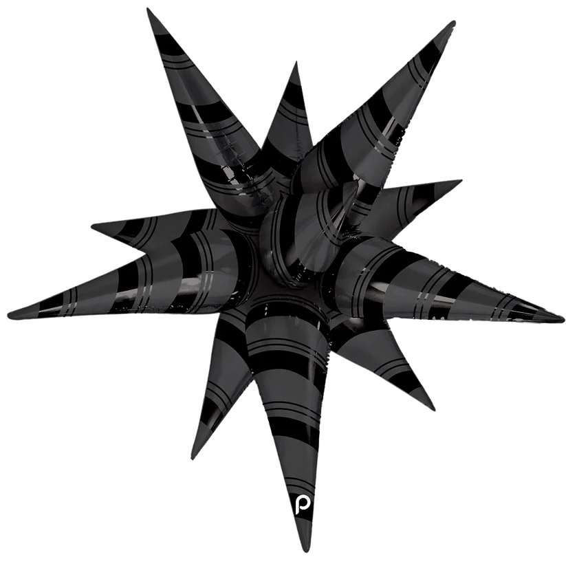 Balloons2Go Balloons 26" Black stripes starburst 26in Black Stripes Starburst Balloon | Prima Metallic Decor