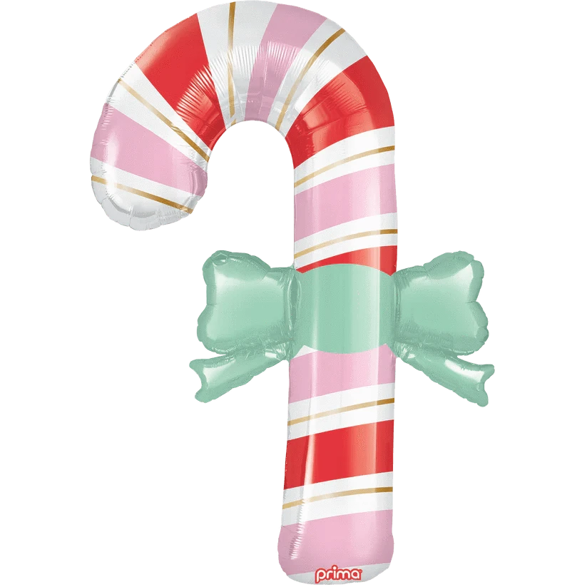 Balloons2Go Balloons 39" Candy Cane with Bow Special Shape 39in Candy Cane with Bow Foil Balloon | Holiday Decoration