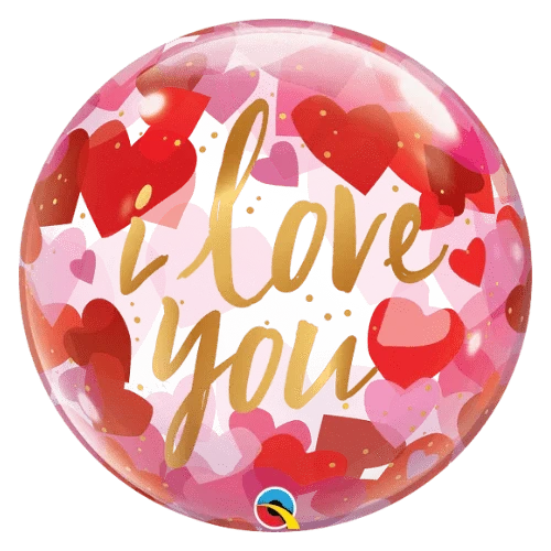 Balloons2Go Balloons 22" I Love You Paper Hearts Qualatex Bubble Balloon 22in I Love You Paper Hearts Balloon | Qualatex Bubble