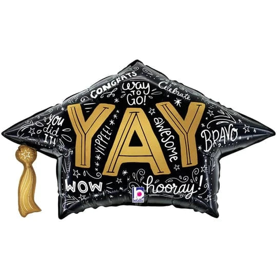 Balloons2Go Balloons 30 inch GRAD CAP WORDS Balloon 30" Grad Cap Words Balloon | Classic Graduation Foil