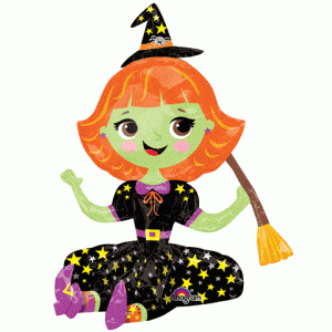 Balloons2Go Balloons 16" x 21" Sitting Witch Foil Balloon 16" x 21" Sitting Witch Foil Balloon | Halloween Decor Balloon