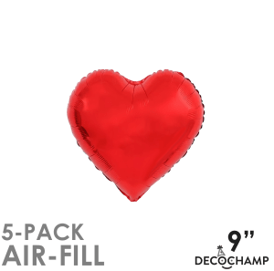 Decochamp Balloons 9" Deco Heart Red Foil Balloon - 5ct 9" Deco Heart Red Foil Balloon - 5ct