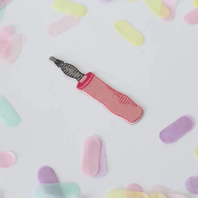 Balloons2Go Balloons PINK BALLOON HAND PUMP EMBROIDERED PATCH Pink Balloon Hand Pump Embroidered Patch | Fun Balloon Accessory