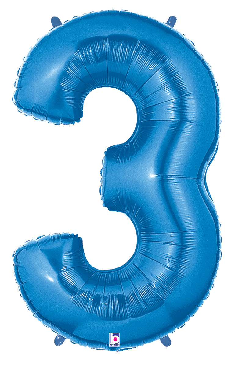 Balloons2Go Balloons 40 inch / 3 40" Blue Number Foil Balloon 40in Blue Number Balloon | Foil Number Decor