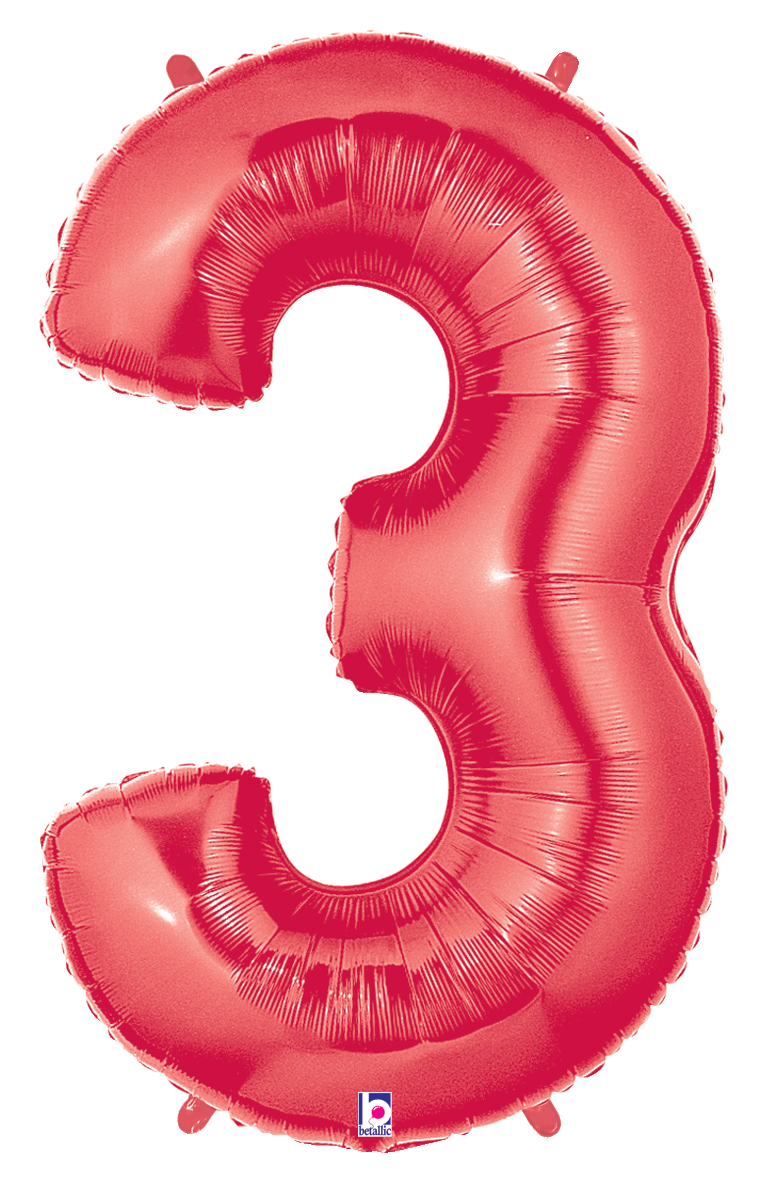 Balloons2Go Balloons 40 inch / 3 40" Red Foil Number Balloon 40" Red Foil Number Balloon | Bold Numeric Display