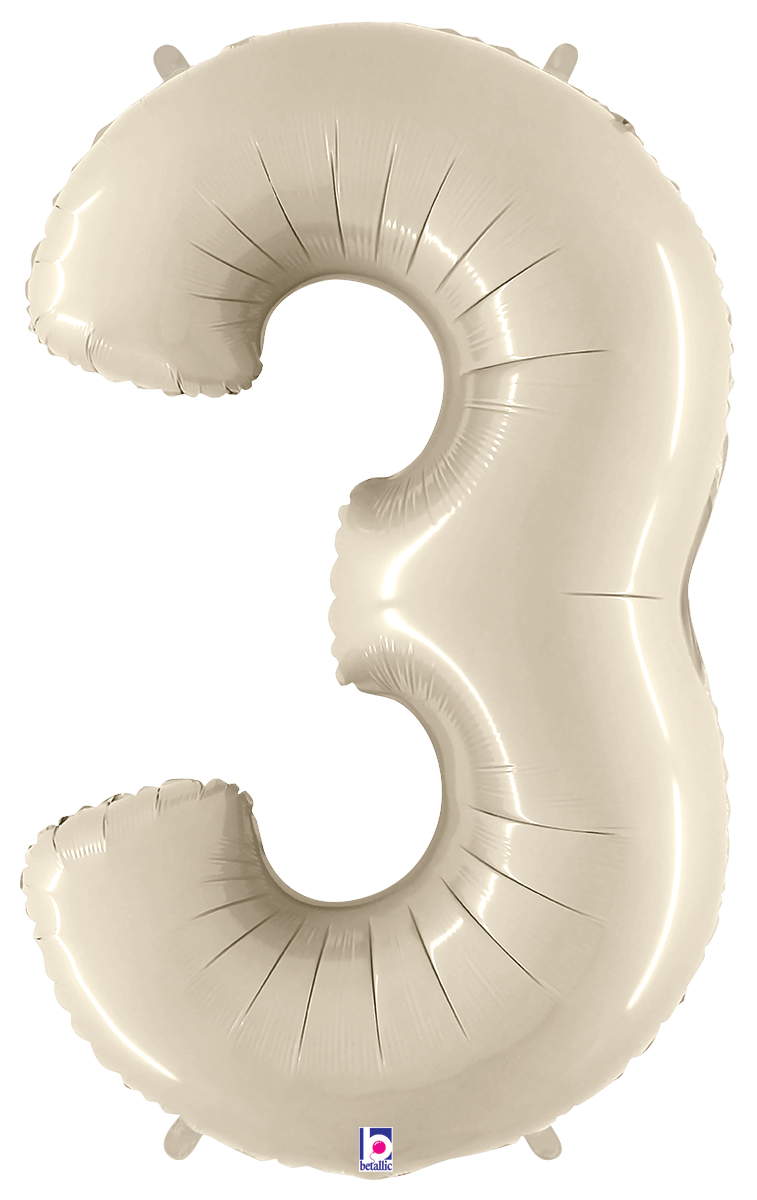 Balloons2Go Balloons 3 40 inch White Sand Foil Numbers 40in White Sand Foil Numbers | Elegant Numeric Balloon Display