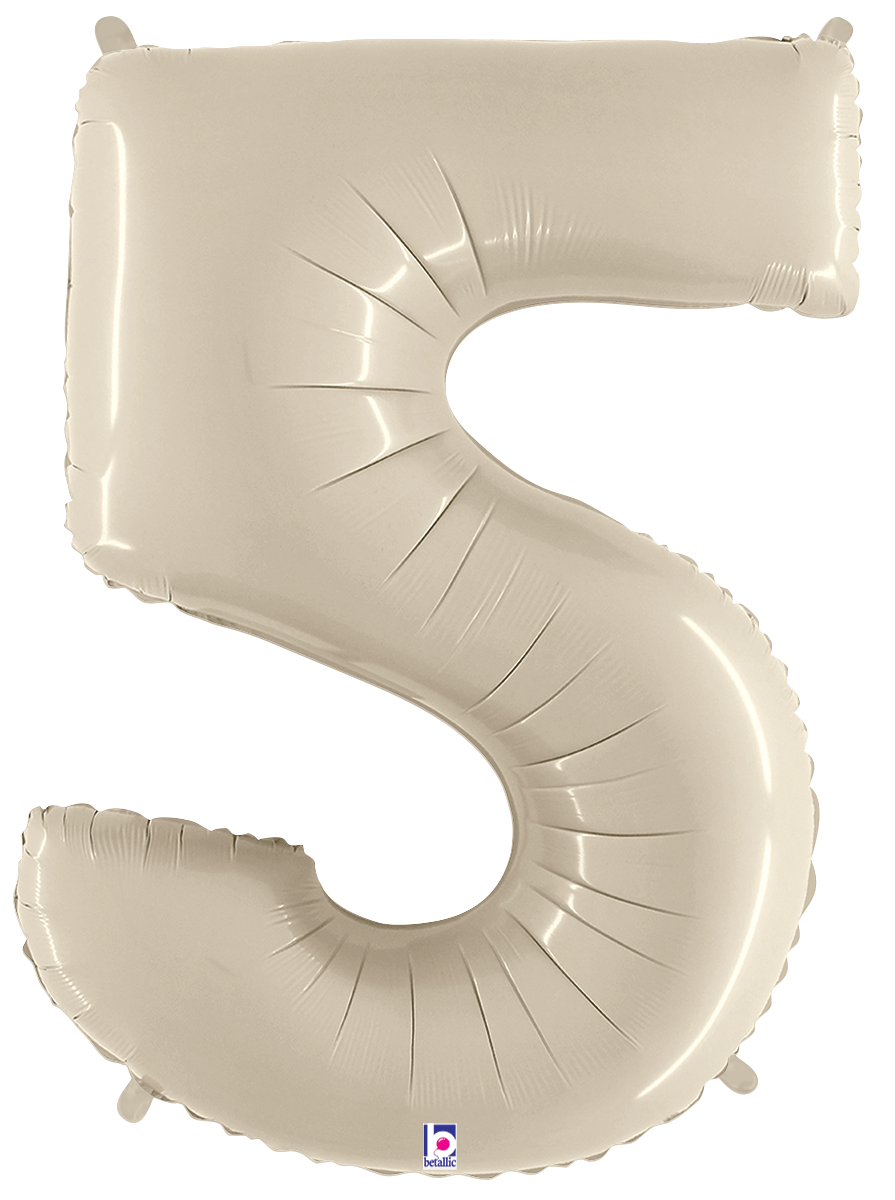 Balloons2Go Balloons 5 40 inch White Sand Foil Numbers 40in White Sand Foil Numbers | Elegant Numeric Balloon Display