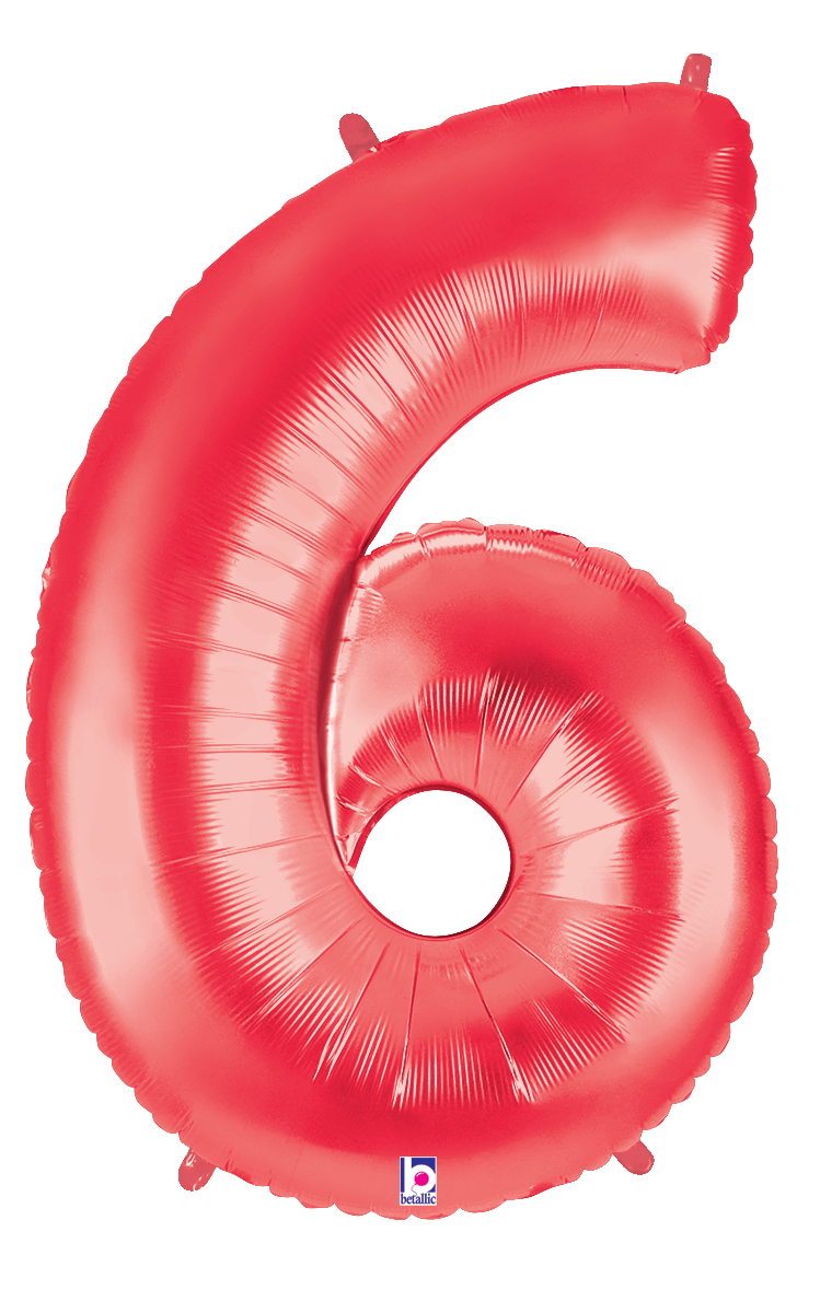 Balloons2Go Balloons 40 inch / 6 40" Red Foil Number Balloon 40" Red Foil Number Balloon | Bold Numeric Display