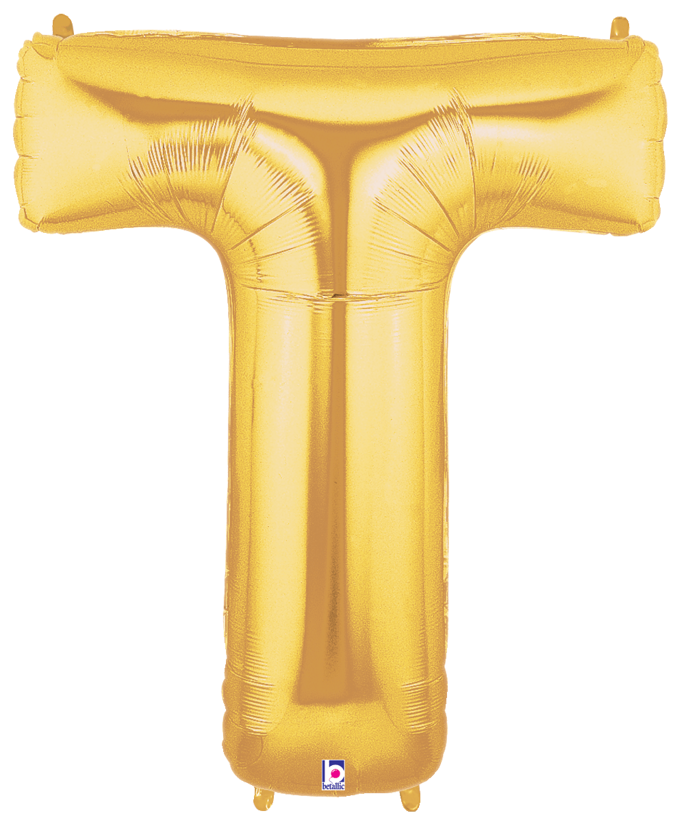 Balloons2Go Balloons T 14 inch Foil Letters Gold 14in Gold Foil Letter Balloons | A-Z Air-Fill Party Decor