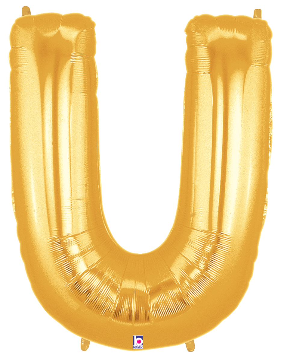 Balloons2Go Balloons U 14 inch Foil Letters Gold 14in Gold Foil Letter Balloons | A-Z Air-Fill Party Decor