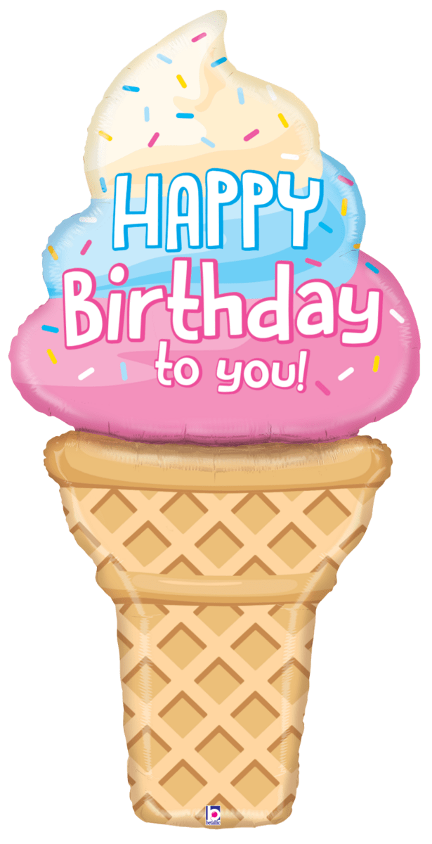 Balloons2Go Balloons Happy Birthday Ice Cream Cone Rainbow 5 ft Foil Balloon 5ft Special Delivery Ice Cream Foil Balloon | Giant Party Prop