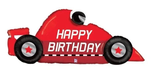 Balloons2Go Balloons 43" Race Car Happy Birthday Balloon 43in Race Car Birthday Balloon | Fast Lane Celebration Foil