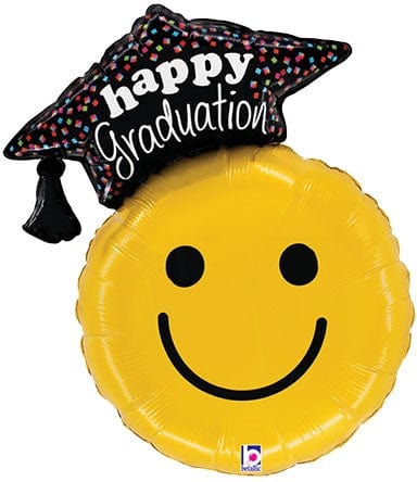 Balloons2Go Balloons 26 inch Graduation Smiley Foil Balloon 26in Graduation Smiley Face Balloon | Foil Balloon