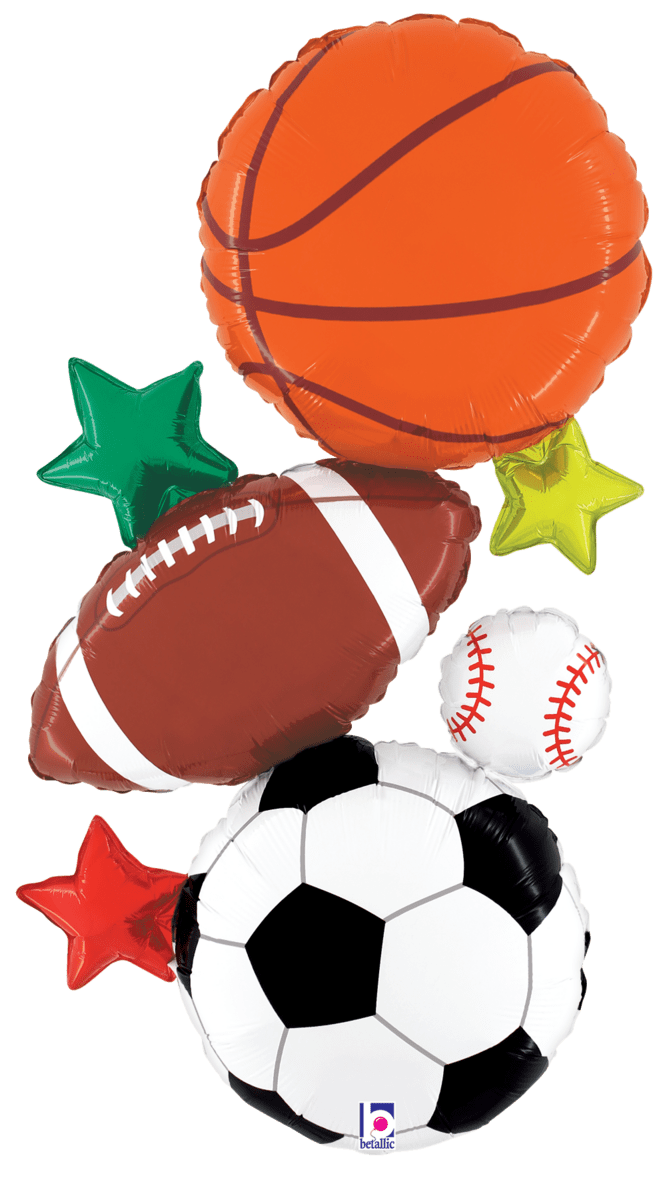 Balloons2Go Balloons 37" Multi-Sports Stacker Balloon 37in Multi-Sports Balloon Stack | Game Day Foil Decoration