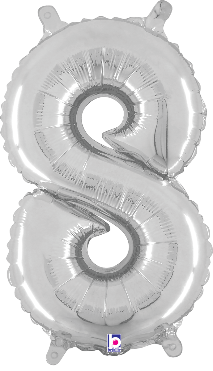 Balloons2Go Balloons 8 40" Silver Number Foil Balloons 40" Silver Number Foil Balloons | Shiny Milestone Numbers