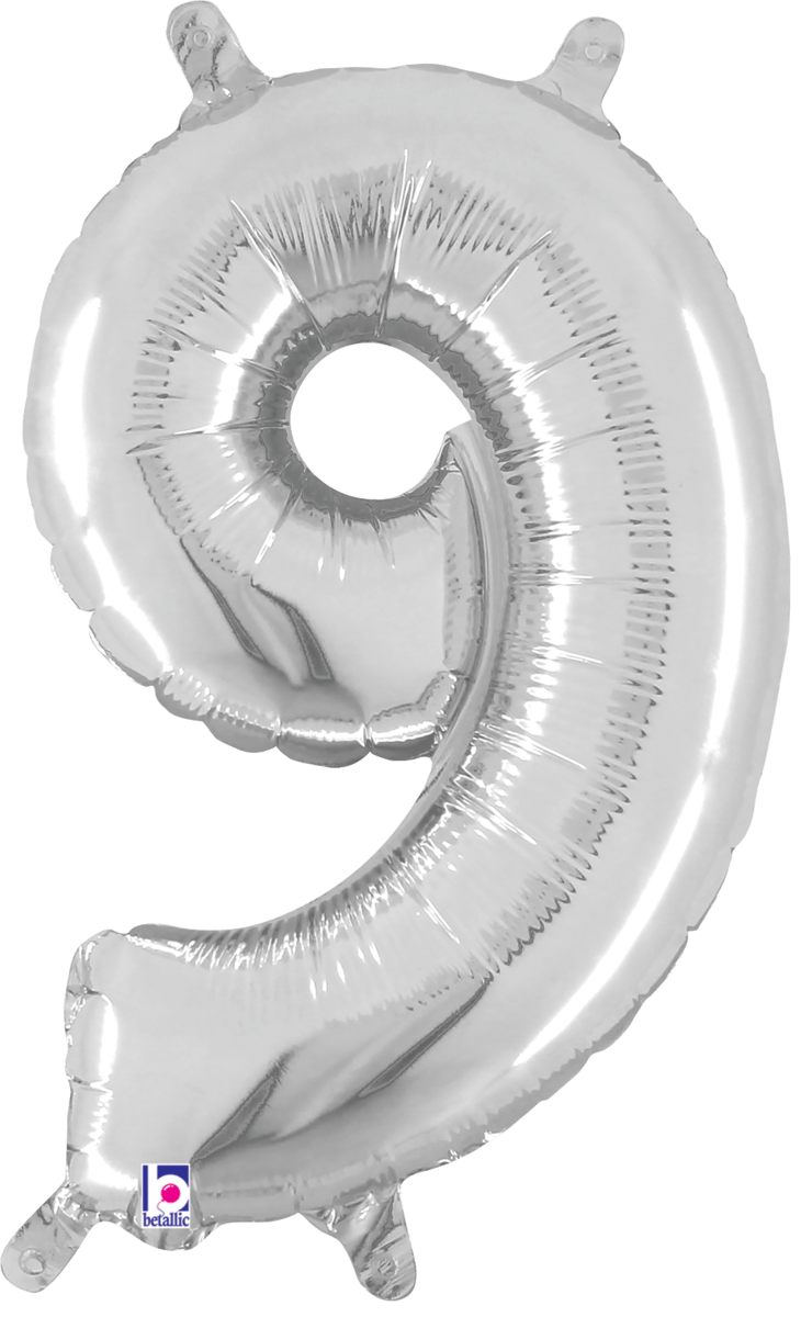 Balloons2Go Balloons 9 40" Silver Number Foil Balloons 40" Silver Number Foil Balloons | Shiny Milestone Numbers