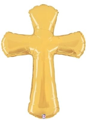 Balloons2Go Balloons 39 Inch Gold Cathedral Cross 39in Gold Cathedral Cross Balloon | Elegant Decor
