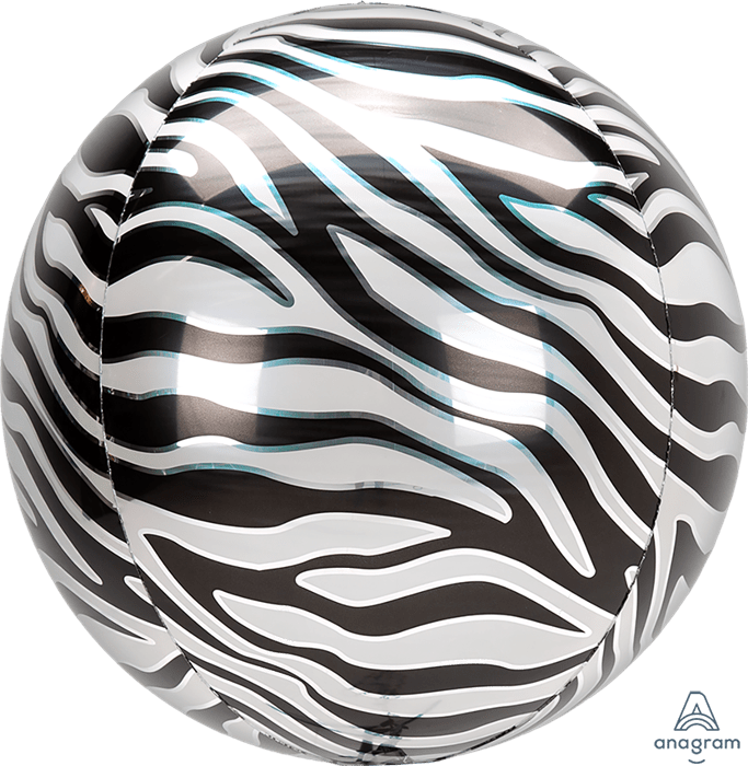 Balloons2Go Balloons 16 inch ZEBRA Print Orbz Balloon 16in Zebra Print Orbz Balloon | Wild Party Theme