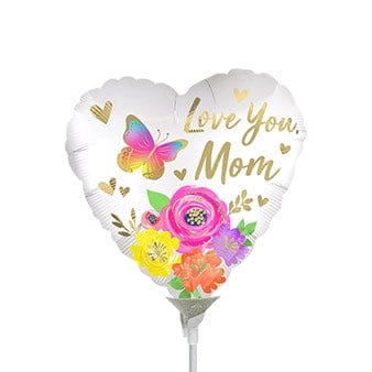 Balloons2Go Balloons 9 inch Love You Mom Satin Floral Heart Shape Foil Balloon 9in Love You Mom Satin Floral Balloon | Heart-Shaped Foil