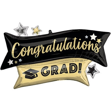 14 inch Congratulations Grad Gold & Black Banners