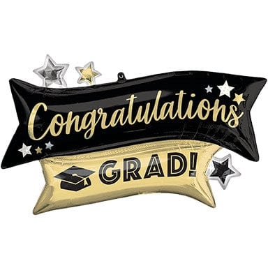 Balloons2Go Balloons 14 inch Congratulations Grad Gold & Black Banners Balloon 14in Graduation Banners Balloon - Gold & Black