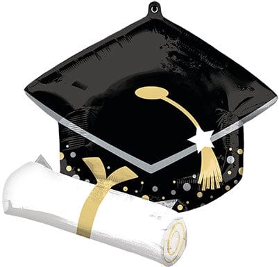 Balloons2Go Balloons Black Grad Cap with Diploma Balloon 25in Black Grad Cap with Diploma Balloon | Graduation Foil