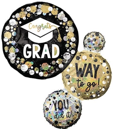 Balloons2Go Balloons 28 inch Way to Go GRAD Circles & Dots Holographic Balloon 28in Way to Go Grad Holographic Balloon | Foil Graduation Design