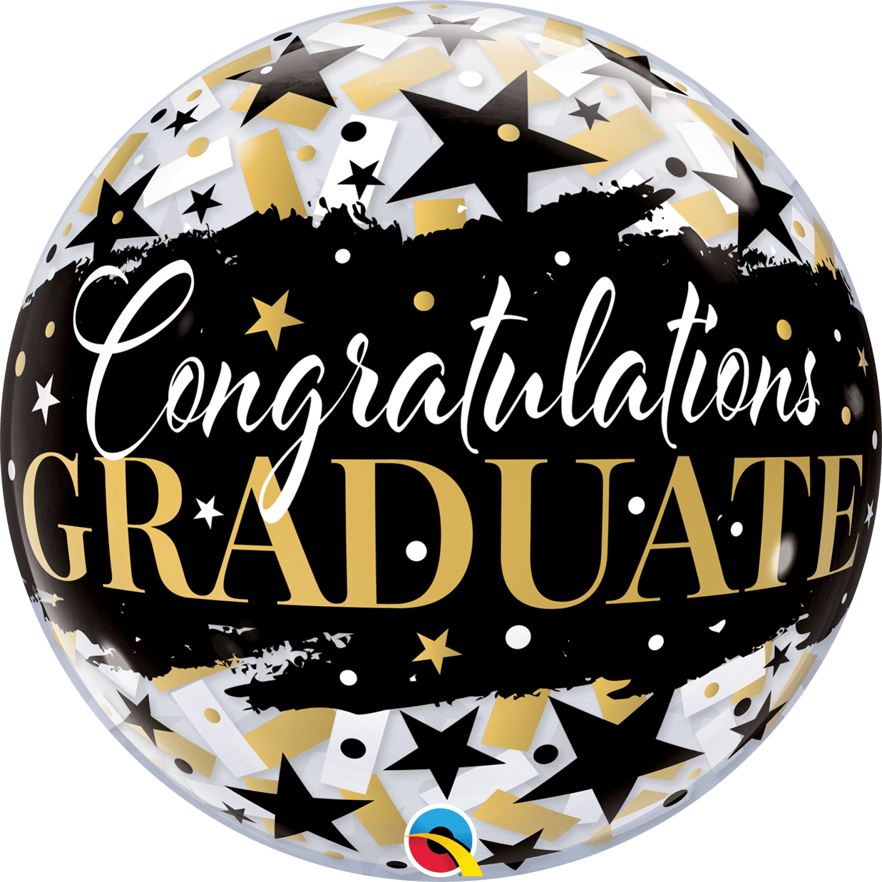 Balloons2Go Balloons Graduate Black Stars 22 inch round Balloon 22in Graduate Black Stars Round Foil Balloon