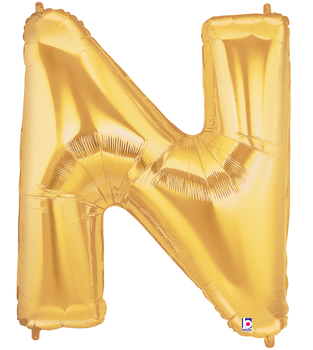 Balloons2Go Balloons N 14 inch Foil Letters Gold 14in Gold Foil Letter Balloons | A-Z Air-Fill Party Decor