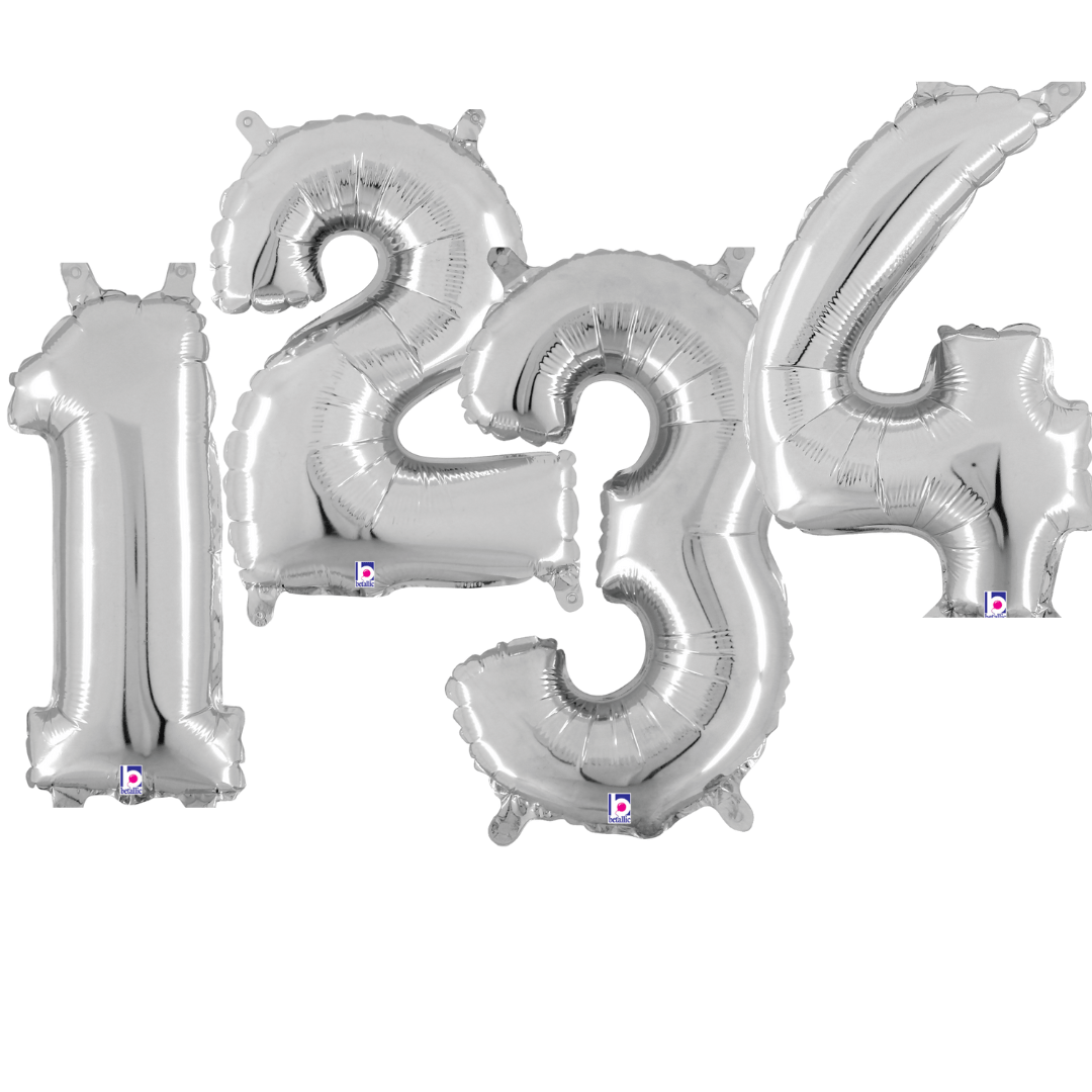 Balloons2Go Balloons 40" Silver Number Foil Balloons 40" Silver Number Foil Balloons | Shiny Milestone Numbers