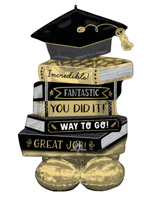 Balloons2Go Balloons 29" x 45" AirLoonz Graduation Books Stacked Foil Balloon 29x45in Graduation Books AirLoonz Balloon | Congrats Grad