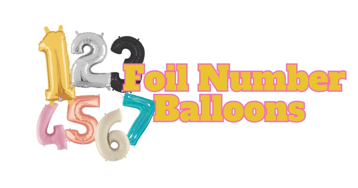 A collection of nfoil number balloons shown in different colors